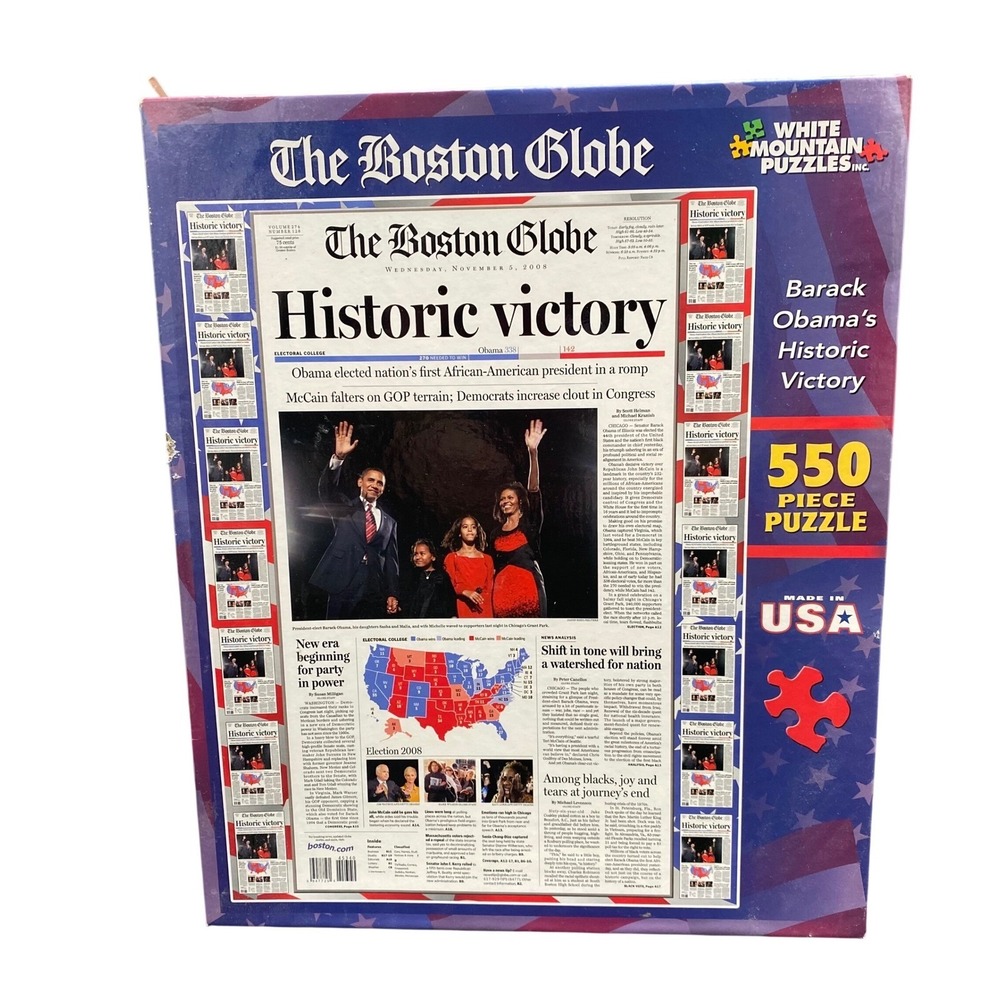 White Mountain Puzzles Barack Obama Historic Victory Boston Globe 550 Piece 546S